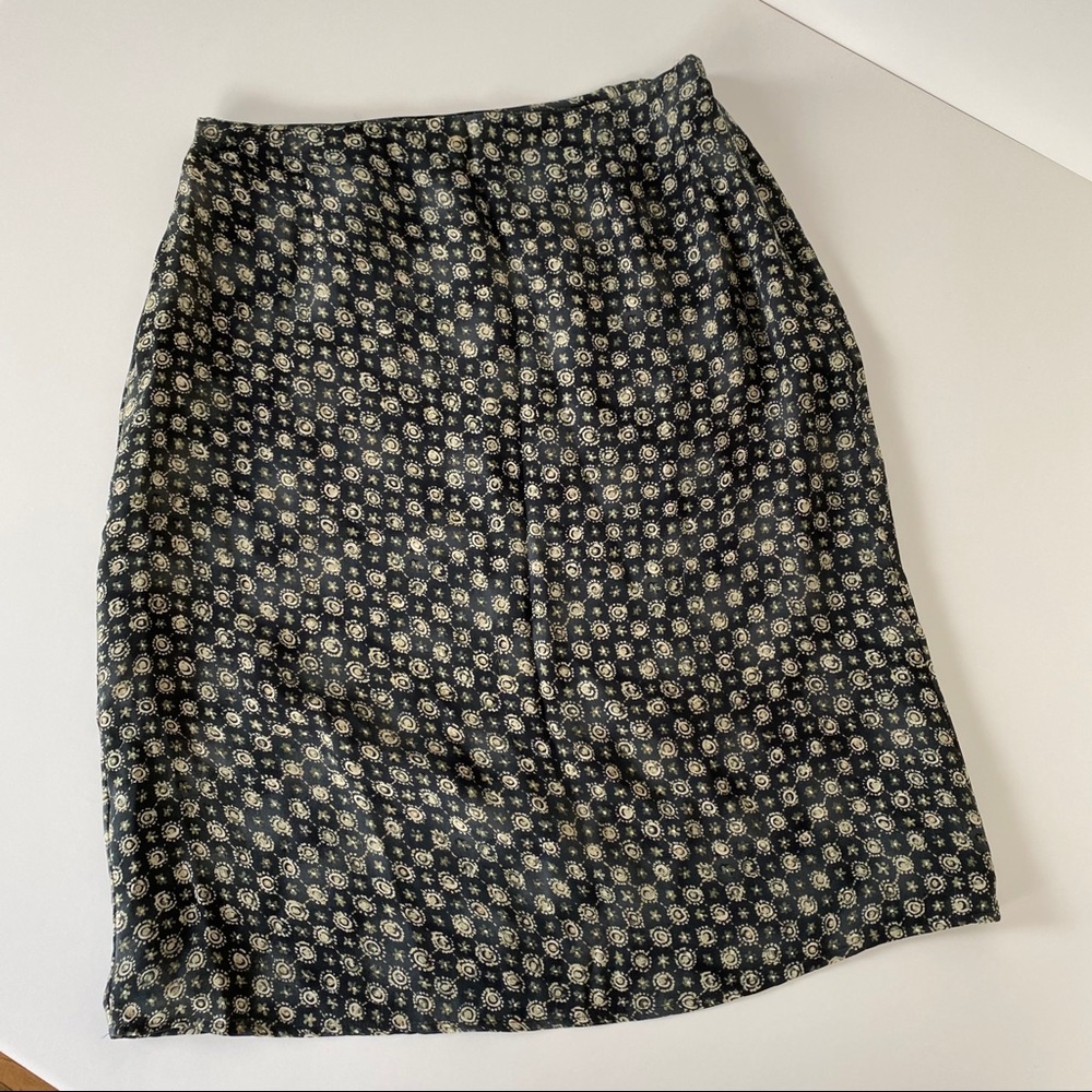 🌻 Valerie Stevens Petite Green Cream Silk Skirt 6P